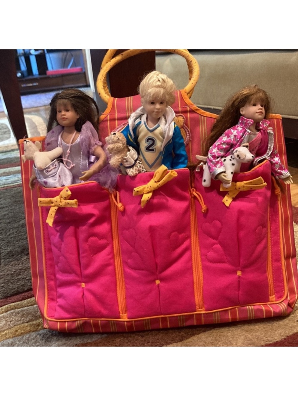 Only Hearts Doll Lot. 3 dolls, 3 dogs, 6 full outfits + 6 pieces. Carrying Case.